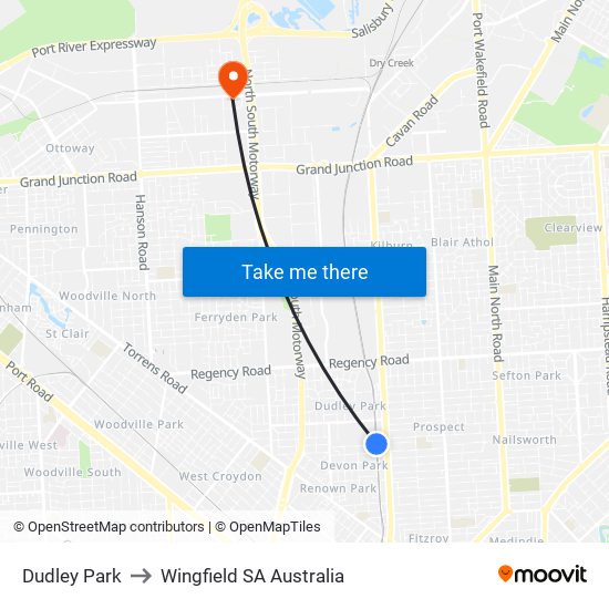 Dudley Park to Wingfield SA Australia map