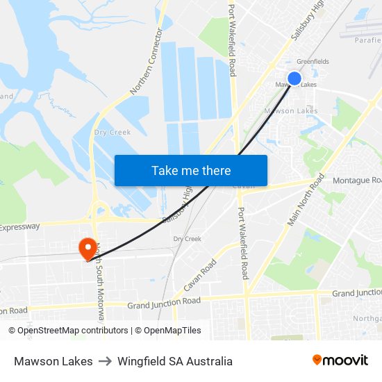 Mawson Lakes to Wingfield SA Australia map
