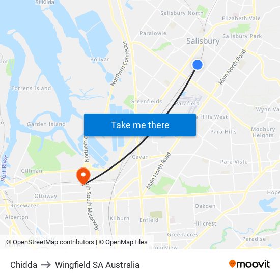 Chidda to Wingfield SA Australia map