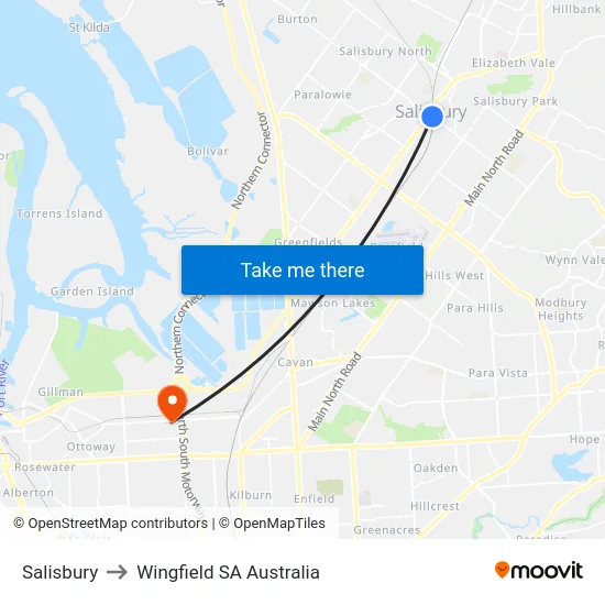 Salisbury to Wingfield SA Australia map