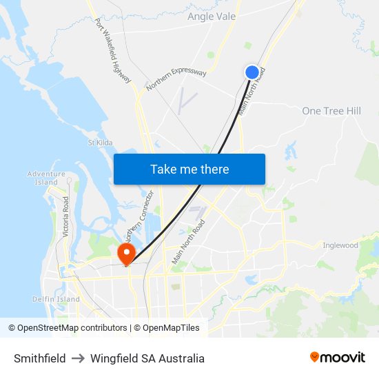 Smithfield to Wingfield SA Australia map