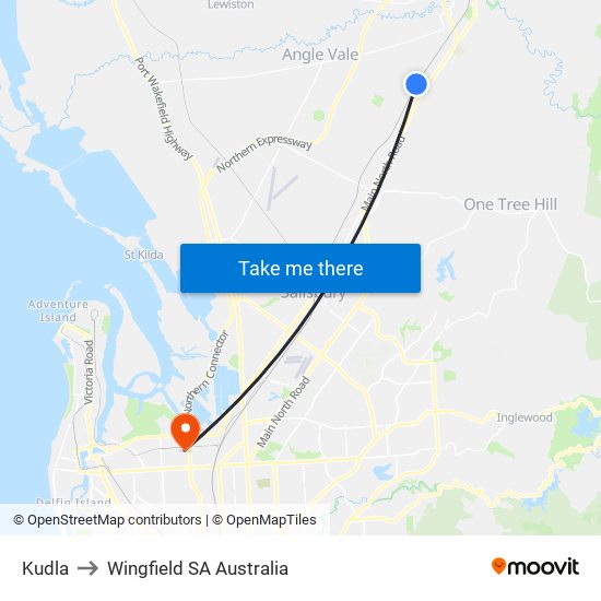 Kudla to Wingfield SA Australia map