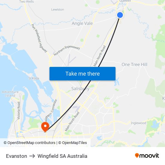 Evanston to Wingfield SA Australia map