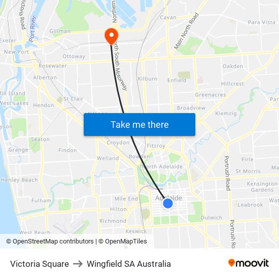 Victoria Square to Wingfield SA Australia map