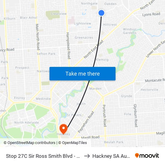 Stop 27C Sir Ross Smith Blvd - East side to Hackney SA Australia map