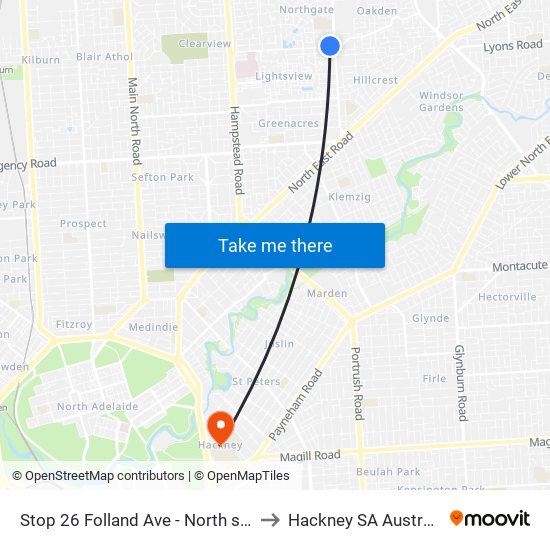 Stop 26 Folland Ave - North side to Hackney SA Australia map