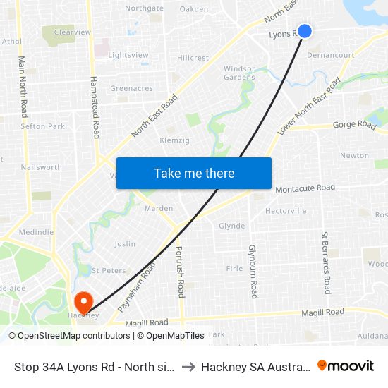 Stop 34A Lyons Rd - North side to Hackney SA Australia map