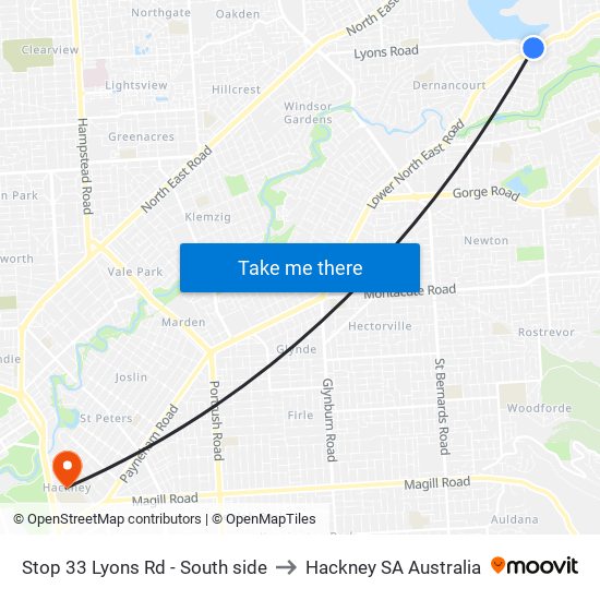 Stop 33 Lyons Rd - South side to Hackney SA Australia map