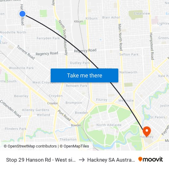 Stop 29 Hanson Rd - West side to Hackney SA Australia map