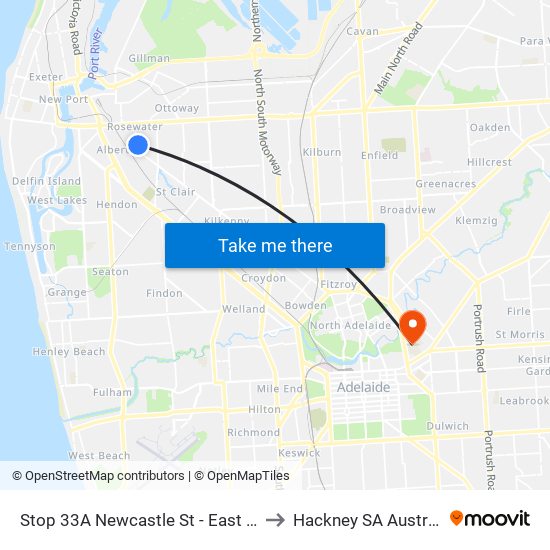 Stop 33A Newcastle St - East side to Hackney SA Australia map