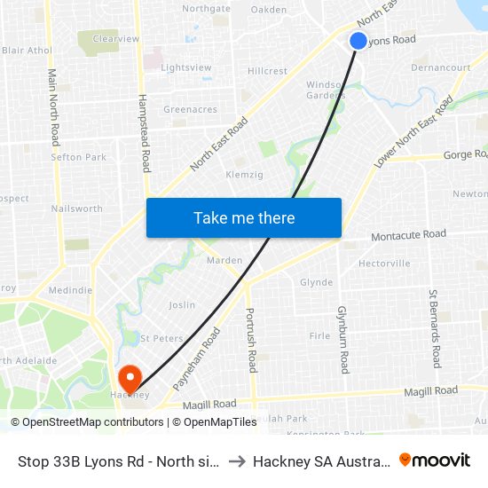 Stop 33B Lyons Rd - North side to Hackney SA Australia map