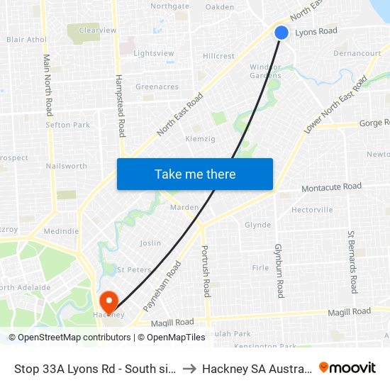 Stop 33A Lyons Rd - South side to Hackney SA Australia map