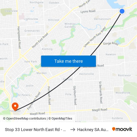 Stop 33 Lower North East Rd - North side to Hackney SA Australia map