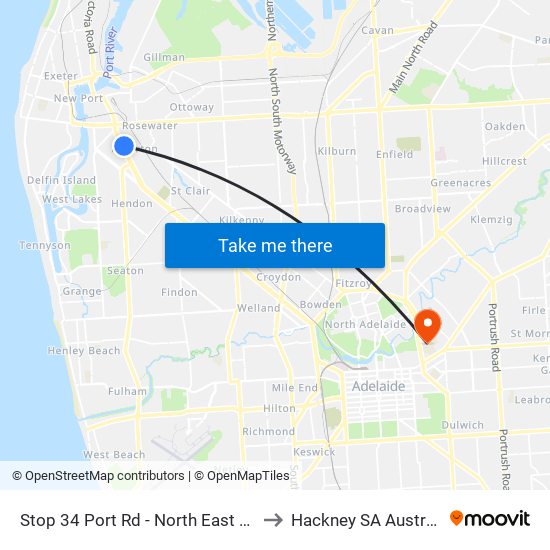 Stop 34 Port Rd - North East side to Hackney SA Australia map