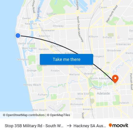 Stop 35B Military Rd - South West side to Hackney SA Australia map