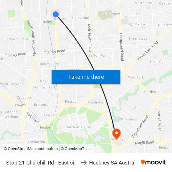 Stop 21 Churchill Rd - East side to Hackney SA Australia map