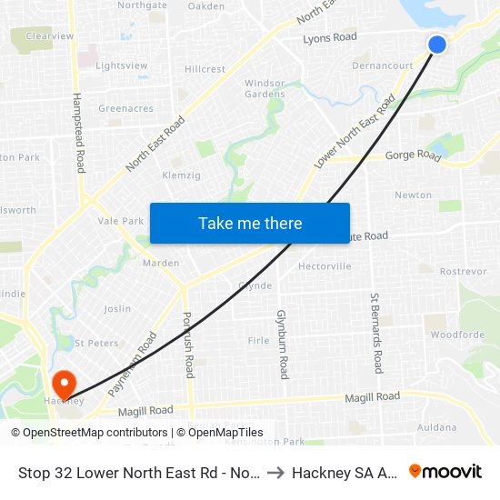 Stop 32 Lower North East Rd - North West side to Hackney SA Australia map