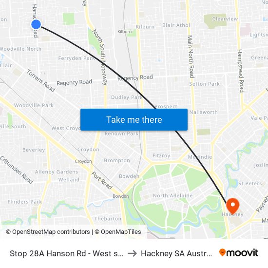 Stop 28A Hanson Rd - West side to Hackney SA Australia map