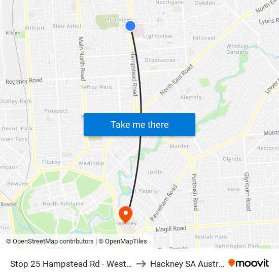 Stop 25 Hampstead Rd - West side to Hackney SA Australia map
