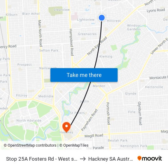 Stop 25A Fosters Rd - West side to Hackney SA Australia map