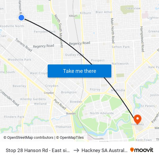 Stop 28 Hanson Rd - East side to Hackney SA Australia map