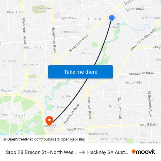 Stop 28 Brecon St - North West side to Hackney SA Australia map