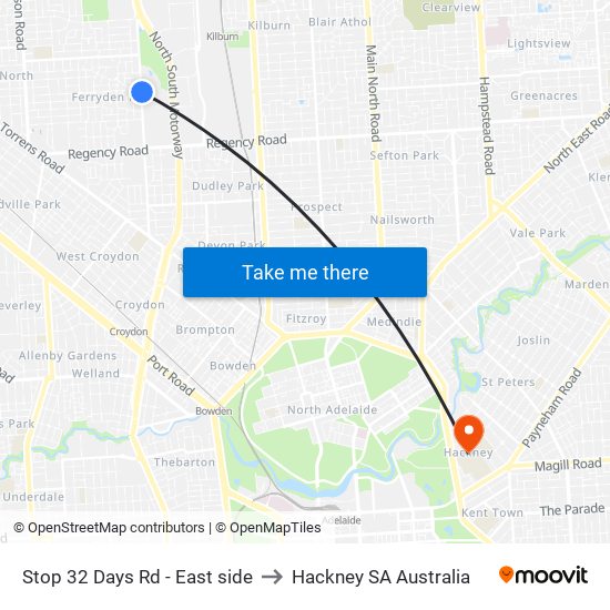 Stop 32 Days Rd - East side to Hackney SA Australia map