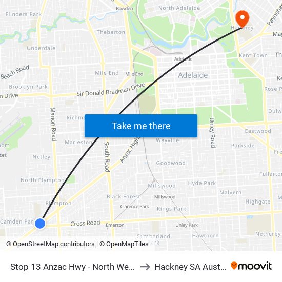 Stop 13 Anzac Hwy - North West side to Hackney SA Australia map