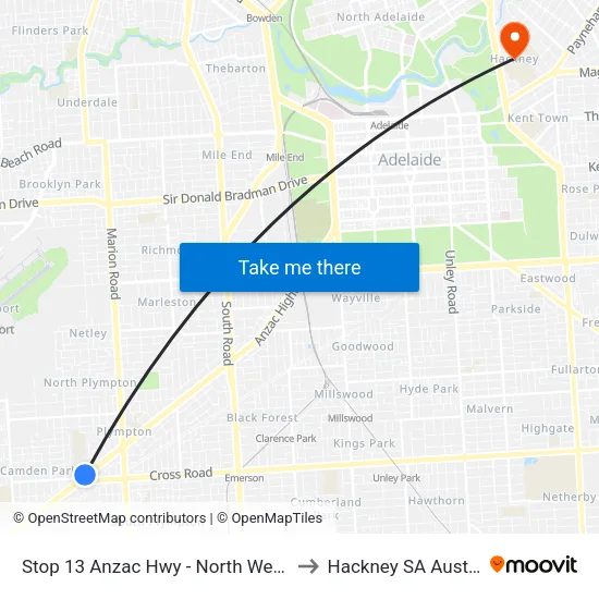 Stop 13 Anzac Hwy - North West side to Hackney SA Australia map