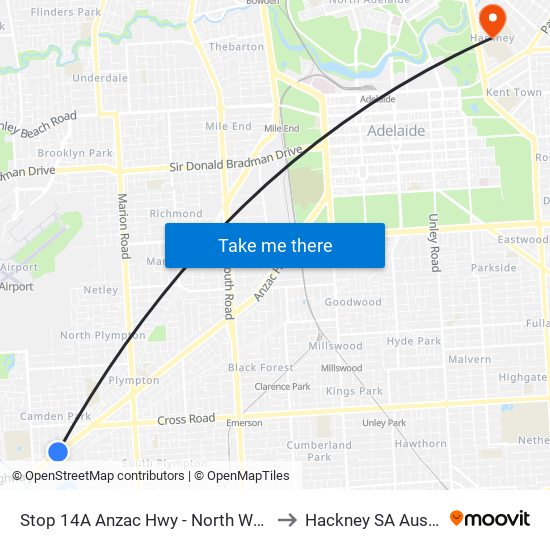 Stop 14A Anzac Hwy - North West side to Hackney SA Australia map