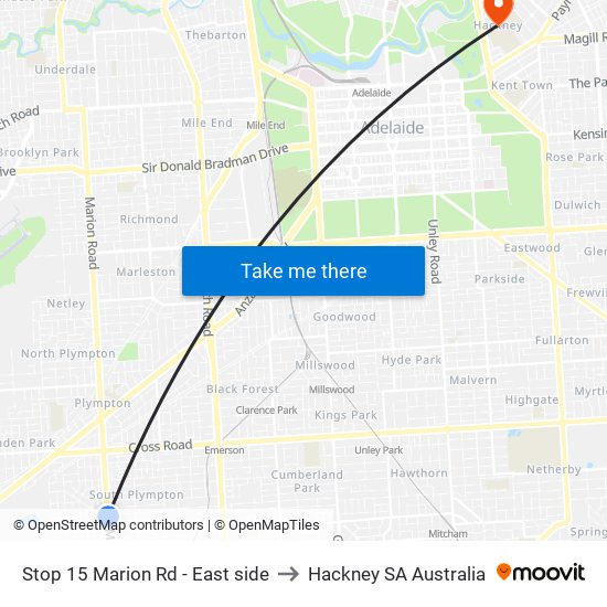 Stop 15 Marion Rd - East side to Hackney SA Australia map