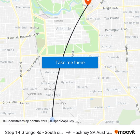 Stop 14 Grange Rd - South side to Hackney SA Australia map