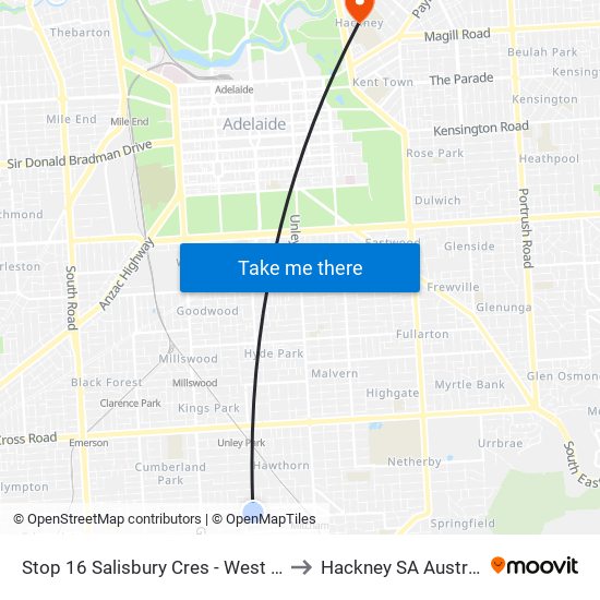 Stop 16 Salisbury Cres - West side to Hackney SA Australia map