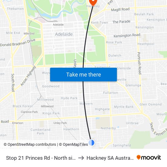 Stop 21 Princes Rd - North side to Hackney SA Australia map