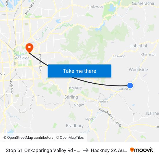 Stop 61 Onkaparinga Valley Rd - South side to Hackney SA Australia map