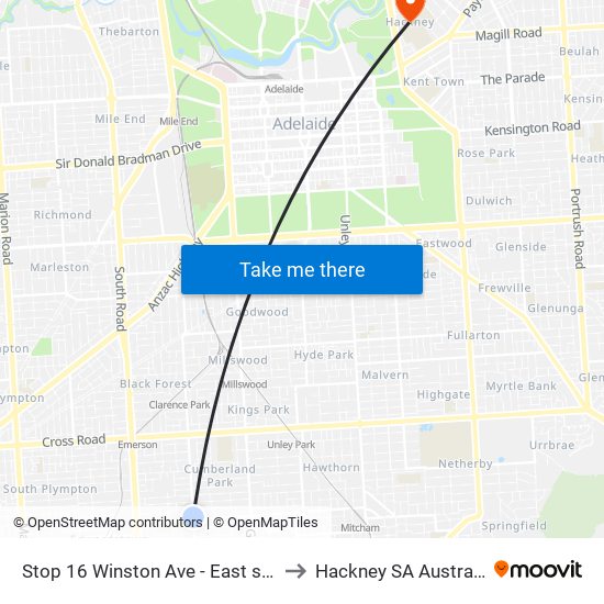 Stop 16 Winston Ave - East side to Hackney SA Australia map