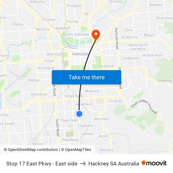 Stop 17 East Pkwy - East side to Hackney SA Australia map