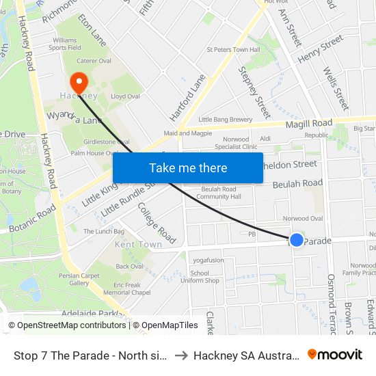 Stop 7 The Parade - North side to Hackney SA Australia map