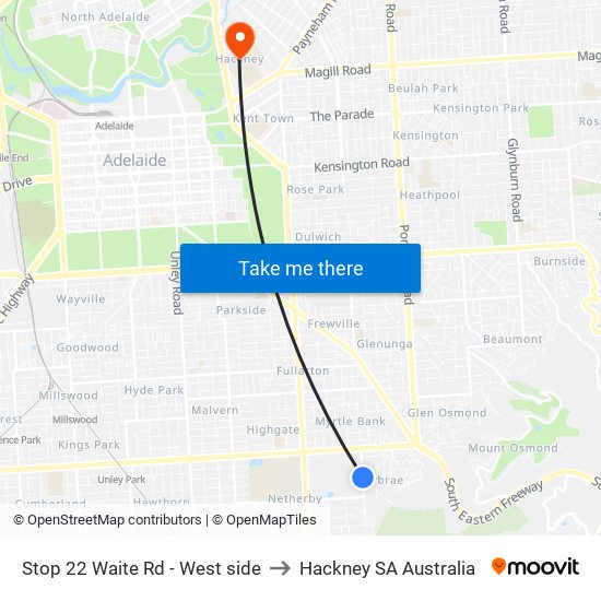 Stop 22 Waite Rd - West side to Hackney SA Australia map