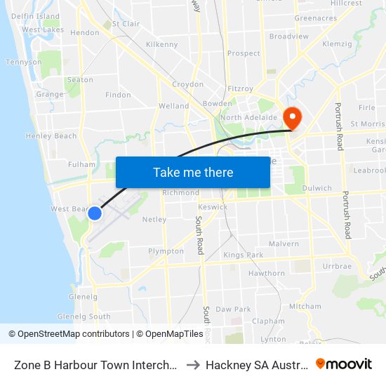 Zone B Harbour Town Interchange to Hackney SA Australia map