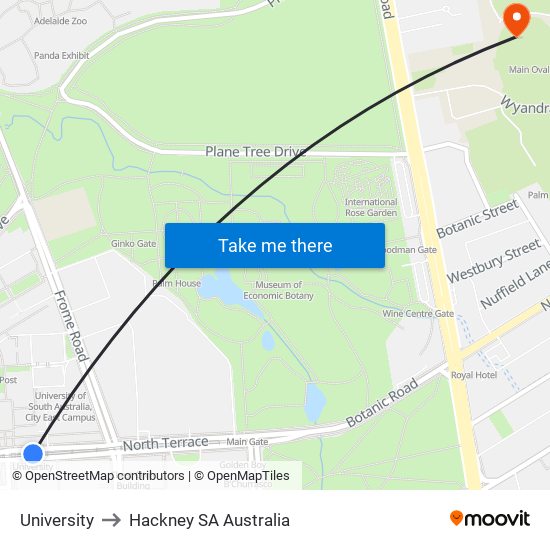 University to Hackney SA Australia map