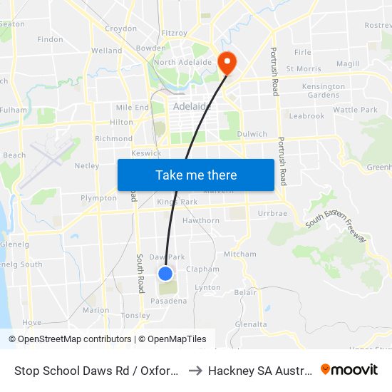 Stop School Daws Rd / Oxford Cir to Hackney SA Australia map