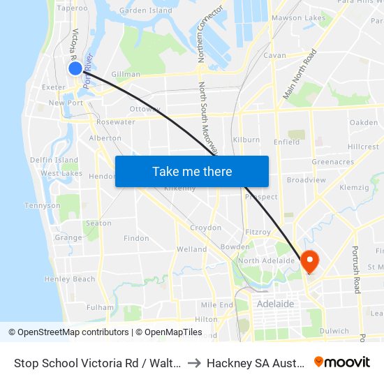 Stop School Victoria Rd / Walton St to Hackney SA Australia map