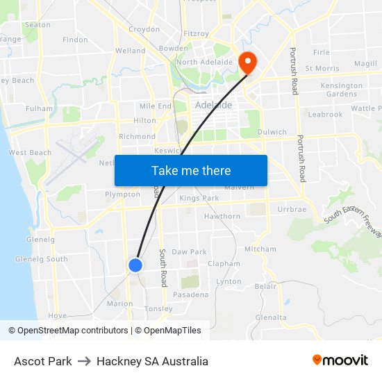 Ascot Park to Hackney SA Australia map