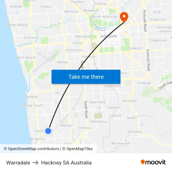 Warradale to Hackney SA Australia map