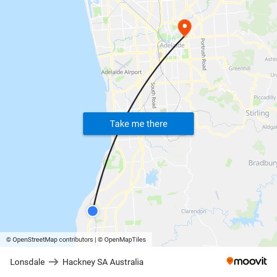 Lonsdale to Hackney SA Australia map