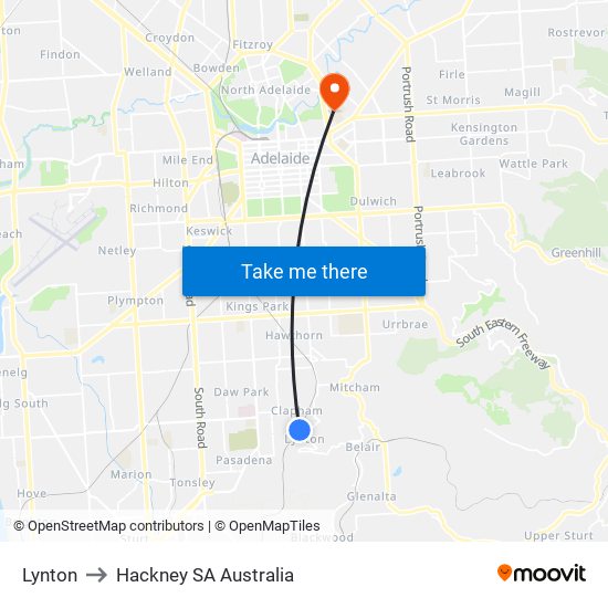 Lynton to Hackney SA Australia map