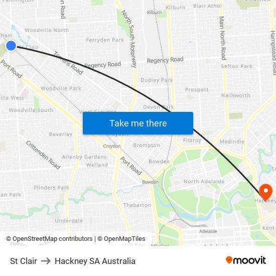 St Clair to Hackney SA Australia map