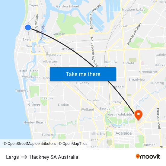 Largs to Hackney SA Australia map