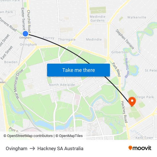 Ovingham to Hackney SA Australia map